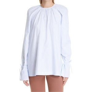 Victoria Beckham Stripe Tie Sleeve Cotton Blouse Oxbridge Blue White Women’s 2